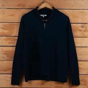 Murano 100% Heavyweight Merino Wool 1/4 Zip Sweater In Dark Navy Blue - Men's XL